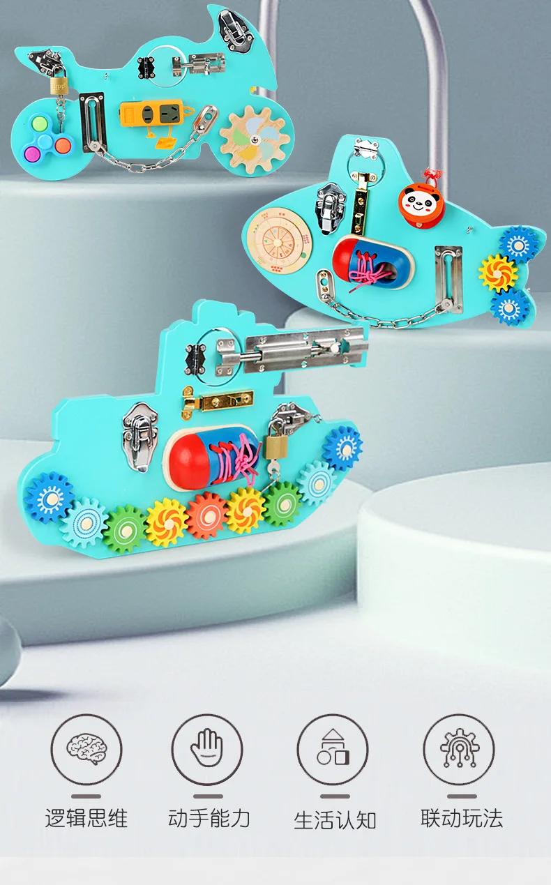 Kids Montessori Educational Toys Basic Skills Activity Toys Board Early Learning Busy board Sensory Toy For Toddler