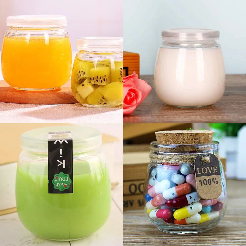 7 oz (225ML) Glass Jars, Yogurt Jars with PE Lids and Cork Lids, Clear Pudding Jars Ideal for Jam, Honey, Spices,Mousse, DIY