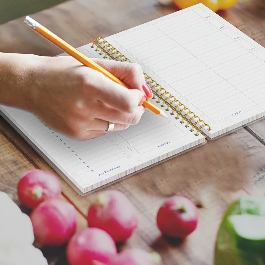 Undated A5 Spiral Weekly & Daily Meal Planner Notebook Journal with Shopping and Grocery Lists for Menu Planning Meal Tracker