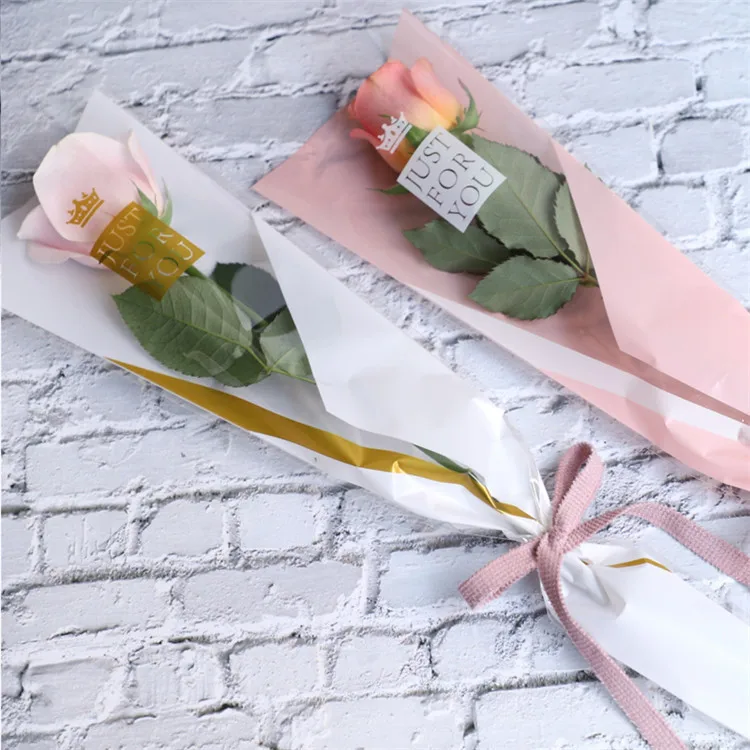China factory wholesale single rose packing decoration clear opp sleeves for flower