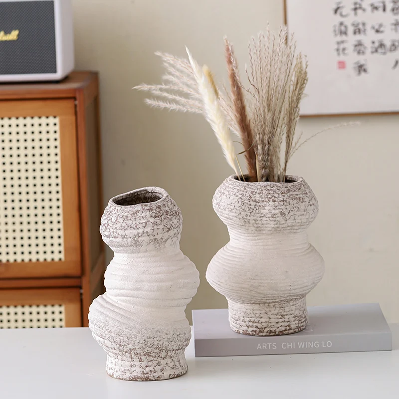Antique Rustic Wabi-Sabi Flower Vase Irregular Matte Ceramic Clay Minimalist Modern Home Decor Tabletop Vase/ Pot