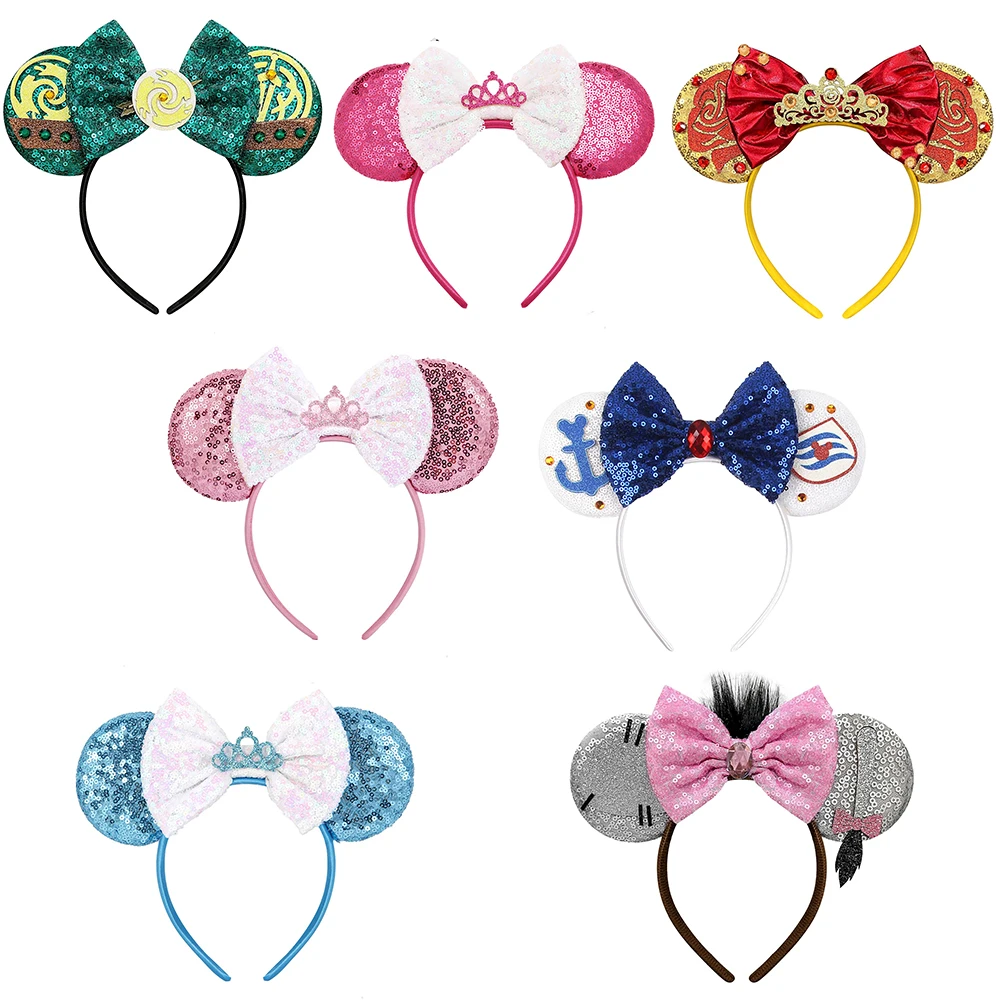HC284 Cartoon Anime Cosplay Hairband Sequin Mouse Ears Bow Headband Mickey and Minnie Ears Hair Clips for Women Girls