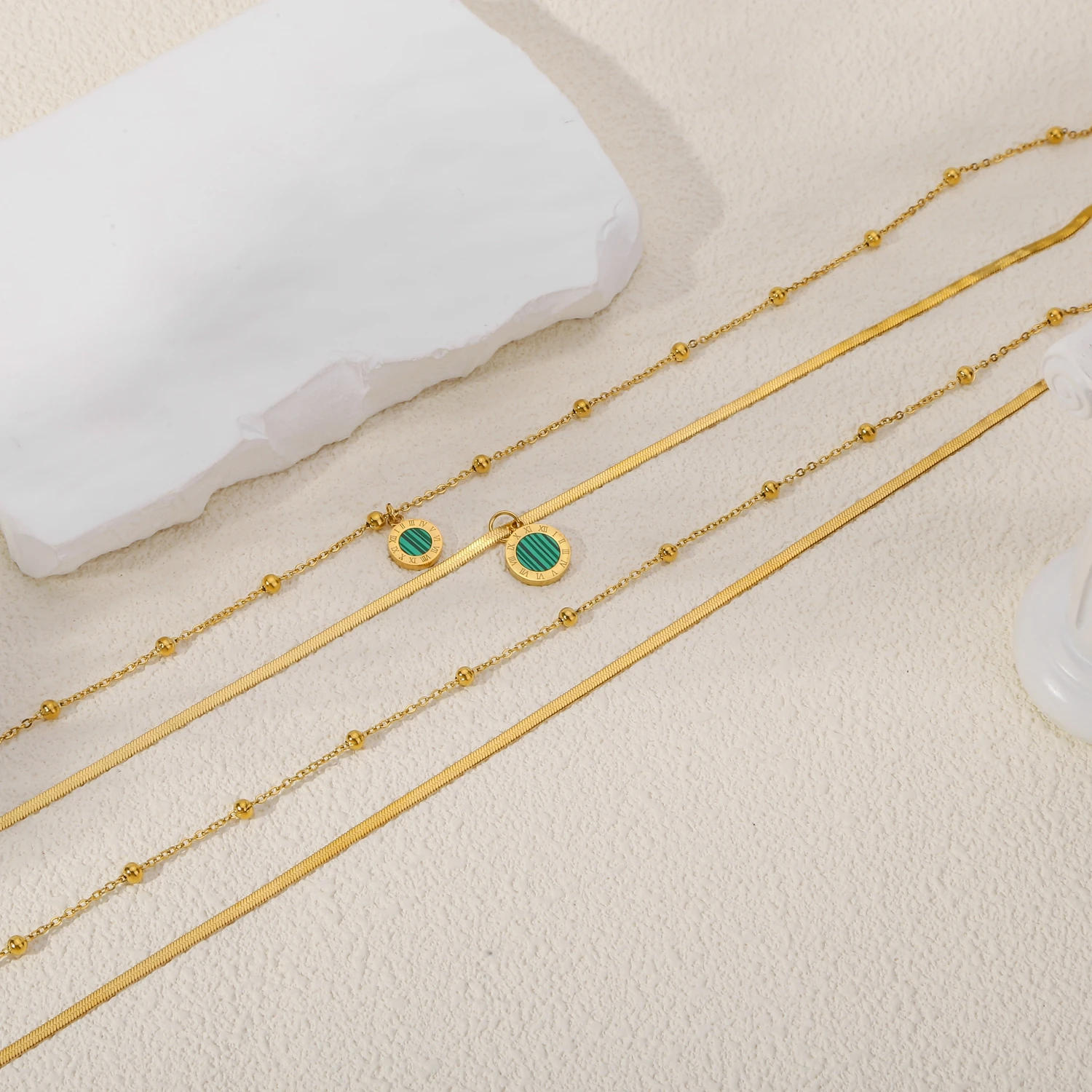 Double Layer Necklace Stainless Steel Chain Choker for Women, 18K Gold Plated Snake Bead Chain Link Necklaces