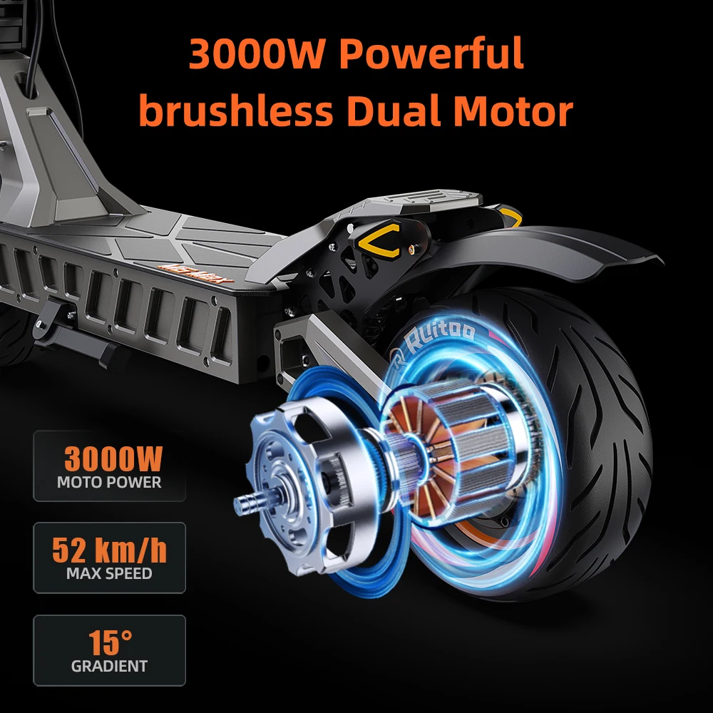 RuiToo M6Max 2025 new design 3000W Dual Motor Off Road Foldable Oil Brake for adouts Electric Scooters