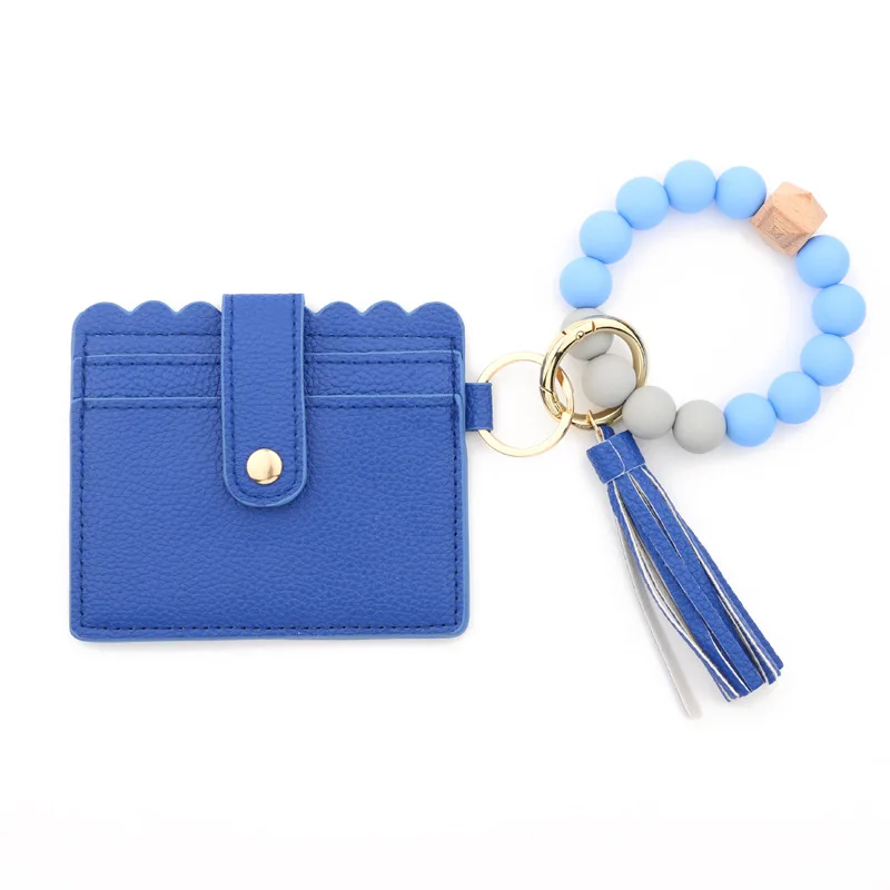 2024 Silicone Beaded Wristlet Keychain Wallet Custom logo Leopard Sunflower Card Holder Wallet Pu Leather Mini Lady Wallet