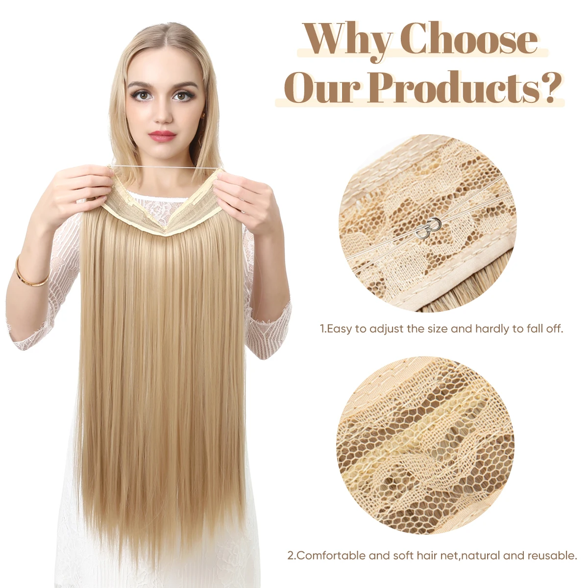 SARLA Natural Ombre Wire Hair Extension Straight Private Label Synthetic Fiber Hair No Clip-In Invisible High Temperature