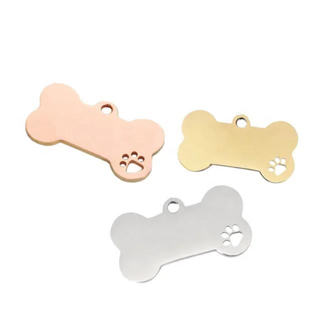 Stainless Steel Hollow Footprint Bone Dog Tag Gold Steel Color Rose Gold Black Pet ID Tag