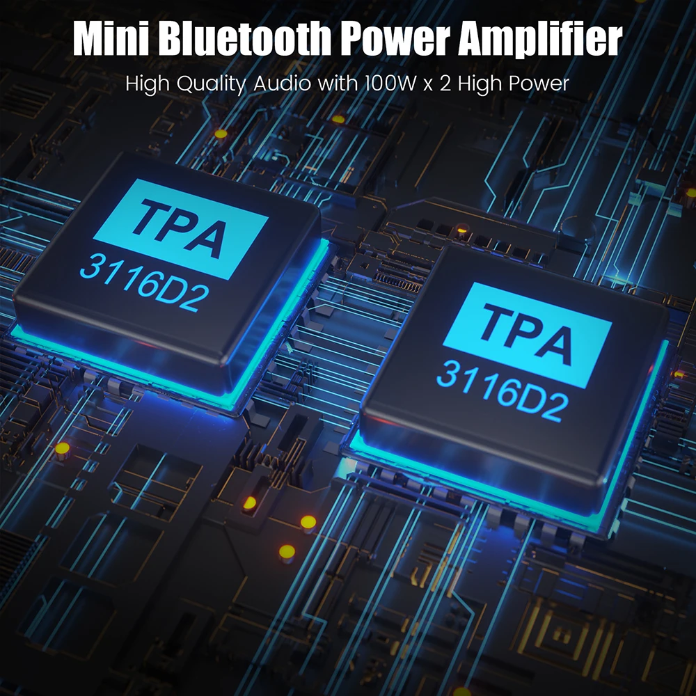 1Mii P4 Bluetooth 5.3 Stereo Power Amplifier, 2 Channel 100W*2 Mini Hi-Fi Audio Amp, Wireless Receiver w/ Bass for Home Speaker
