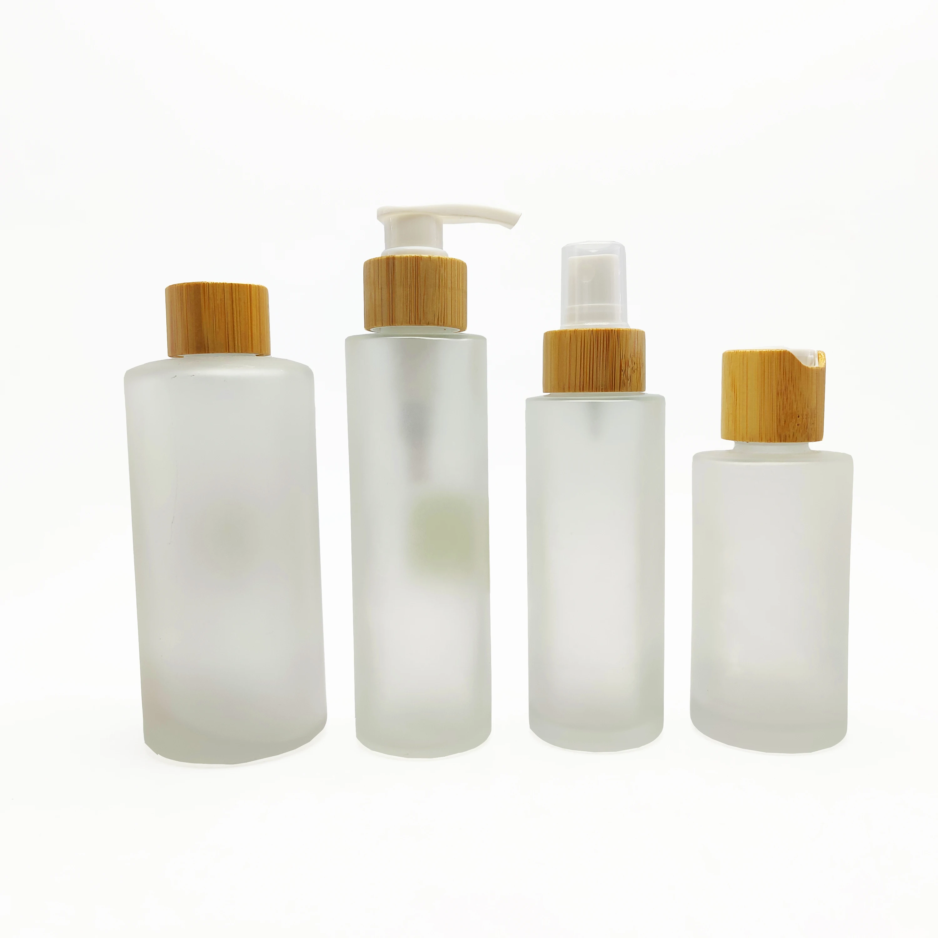 bamboo cosmetic packaging set frosted glass bottle cream jars empty container for essential oil lotion liquid  LB040E