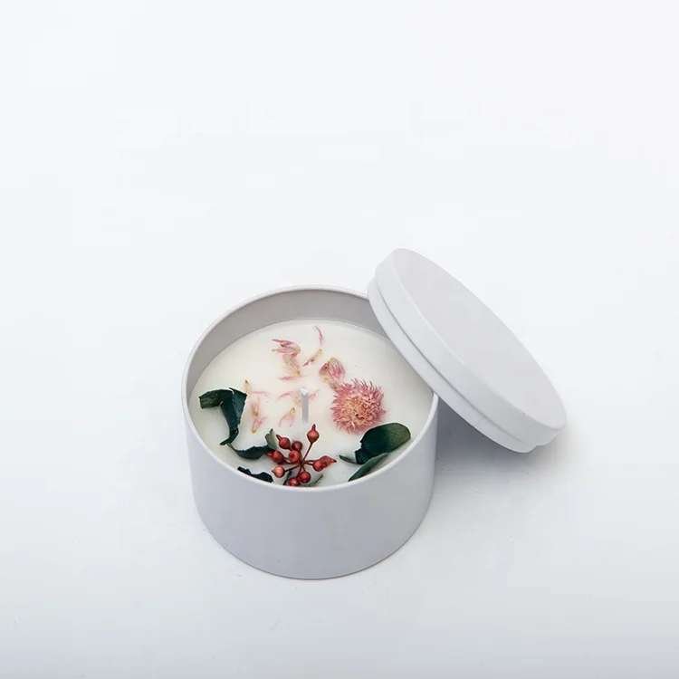 2023 cheap price private label tin scented luxury aroma decorative Dried Flower Crystal Candle