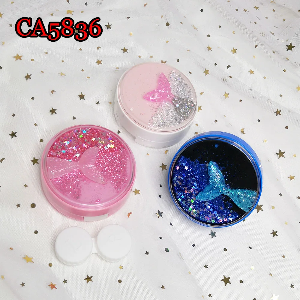 Glitter quicksand round contact lens case for eye glass Color mermaid tail travel kits CA5836