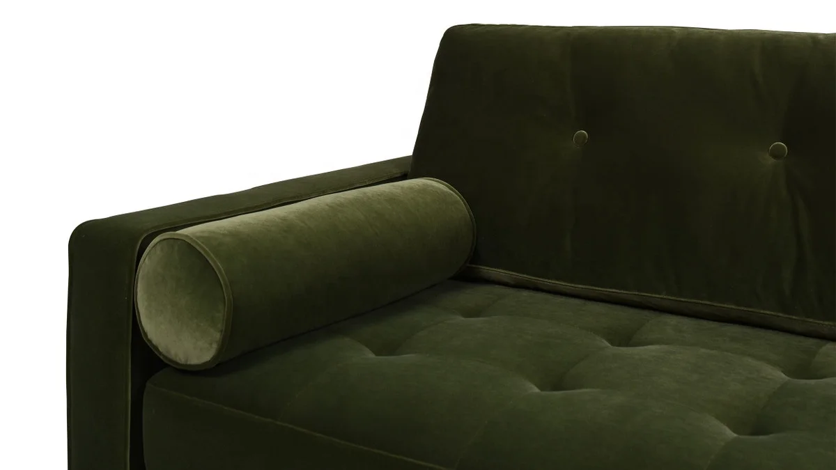 Mid-Century Modern Design Wooden Frame Green Velvet Fabric Square Tufted Seat Living Room Loveseat Sofa