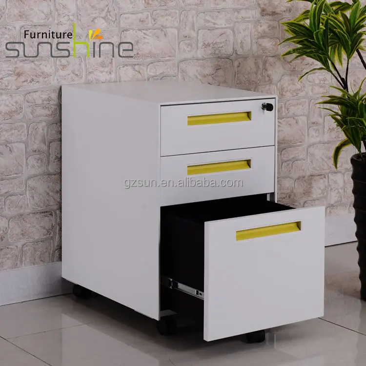 Stainless Steel Office 3 Drawer Steel Filing Cabinet Low Cabinet Moving Small  Office Mobile Cabinet Pedestal With 5 wheels