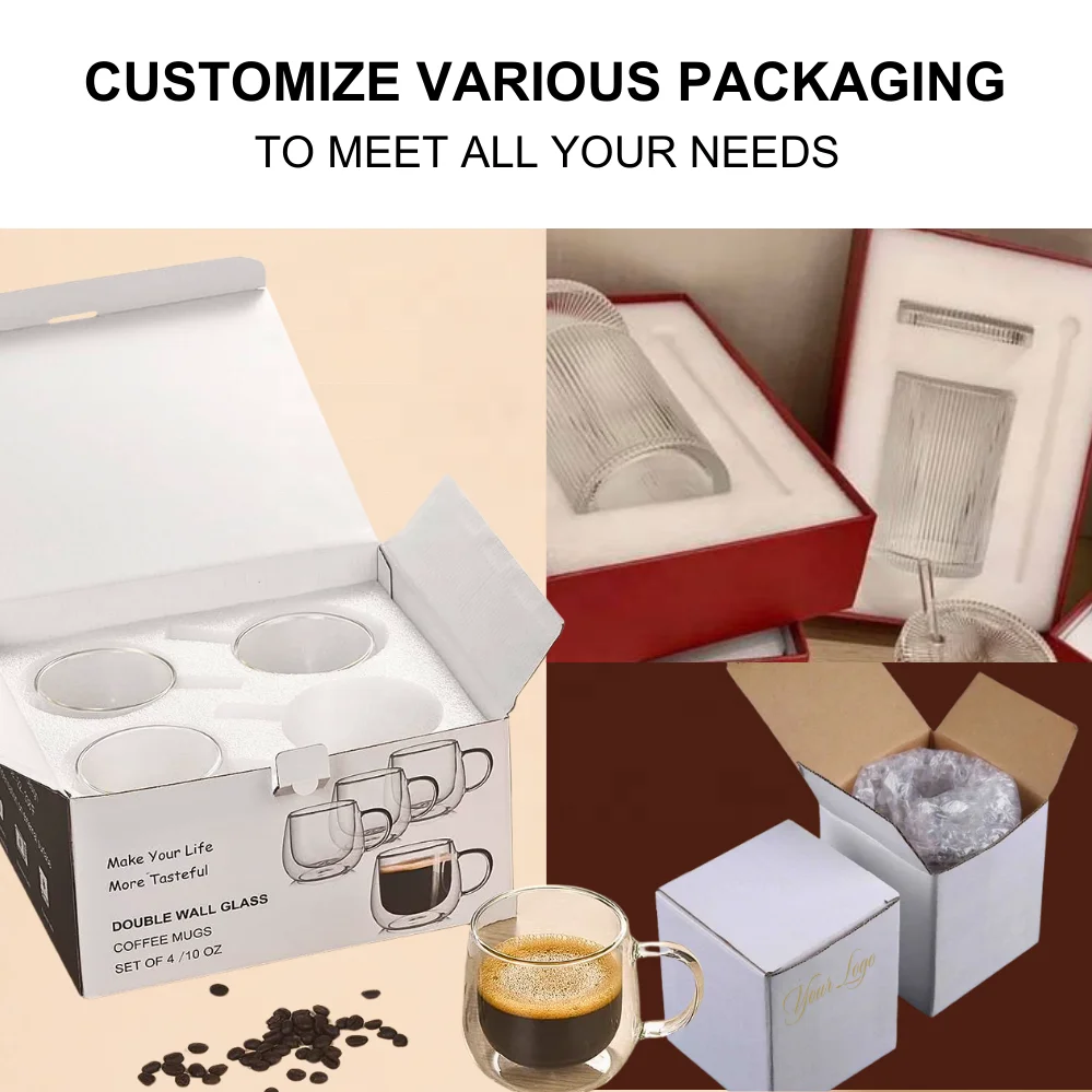 Customizable 350ml Insulated Espresso French Coffee Glasses Double-Wall Glass Tea Cups with Handle Personalized Logo Mugs