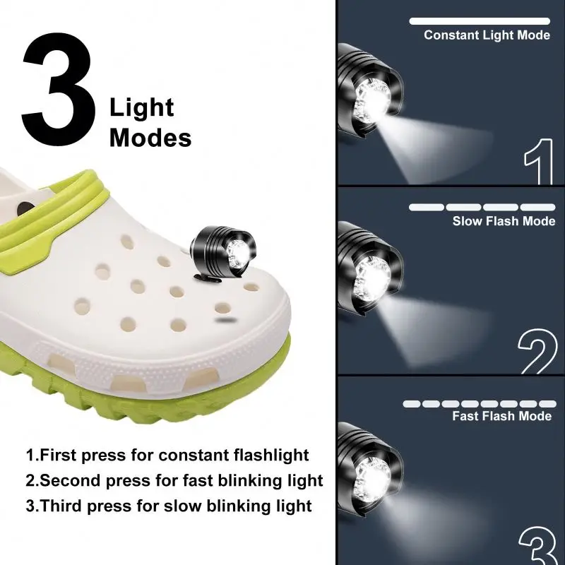 Hiking shoe accessories 2025 Popular hot sale Smart Vibration Sensor Light  Led Flash Hole Shoe metal HeadLight for clog shoes