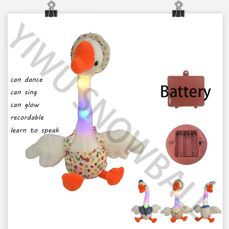 Popular Luminous Repeat Music Lighting Up Dancing Battery Swing Singing Dancing Talking Stuffed Animal Electric Plush Goose Toy