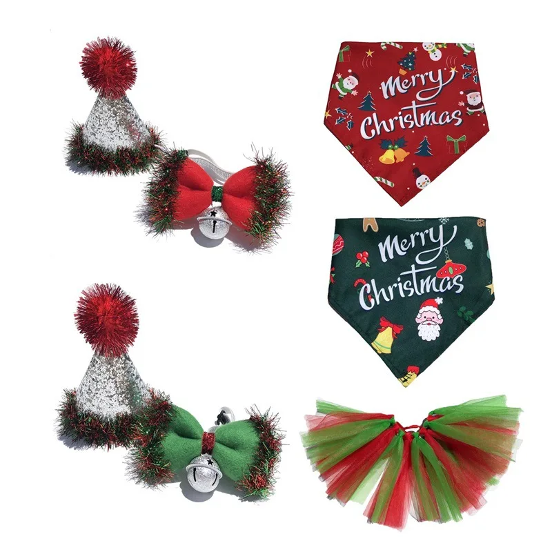 Рождественские украшения от поставщиков, костюм для домашних животных, забавная шапка и шарф для кошек и собак