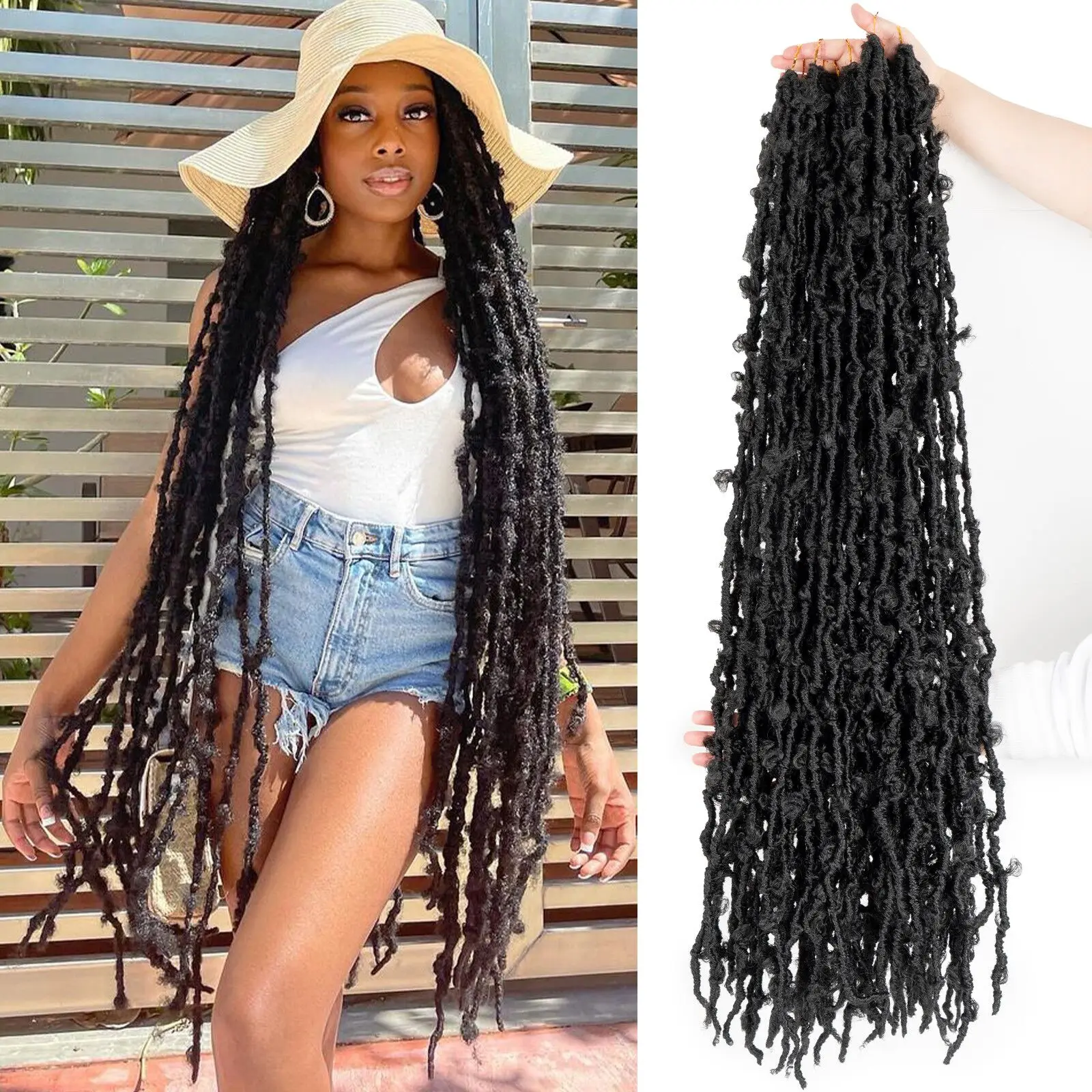 Wholesale Distressed Butterfly Locs Crochet Hair water wave faux  Premade Ombre Color Butterfly Faux Locs Vendors