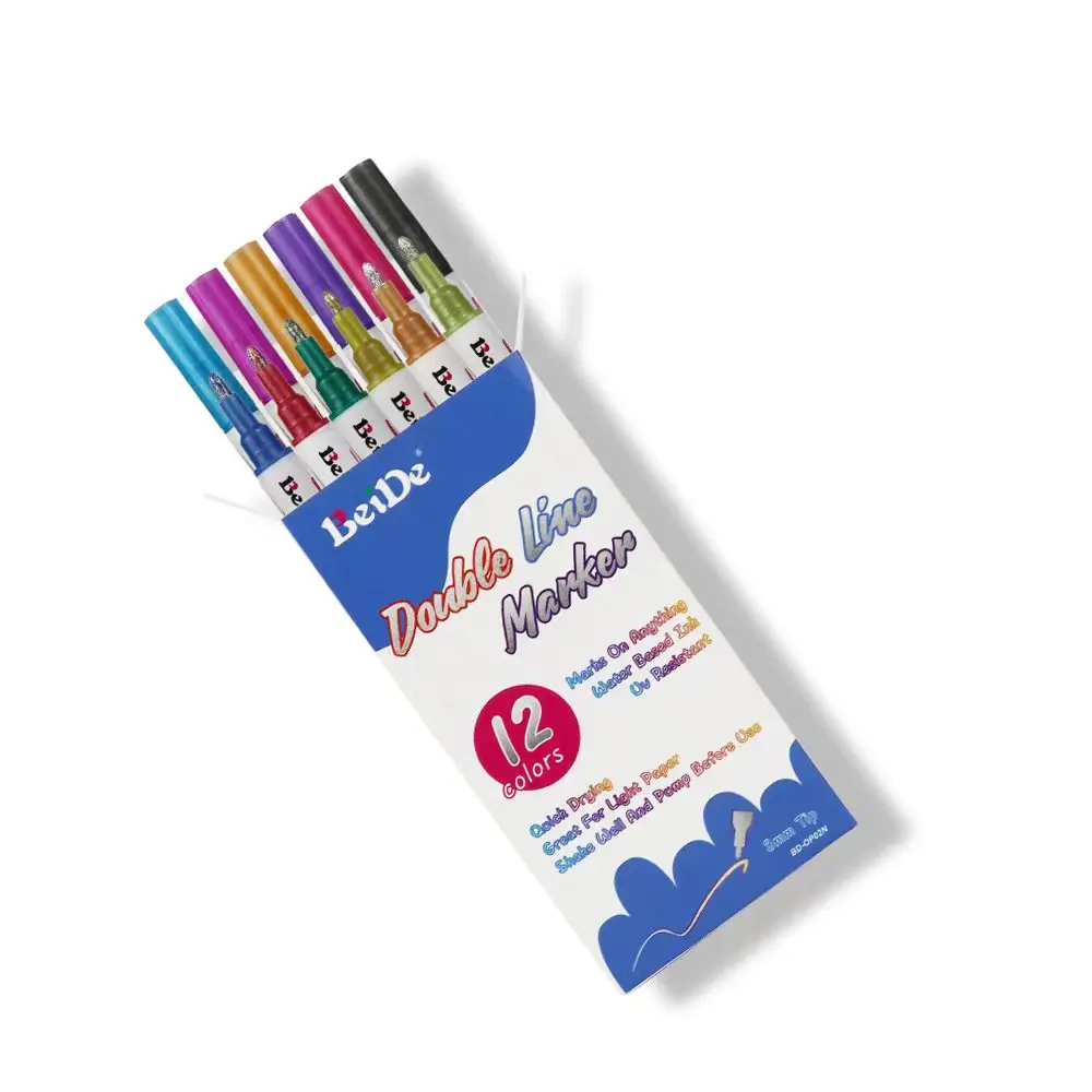 Горячая Распродажа, ручка с двойной линией, 12 цветов, контурная ручка, маркер, мигающие ручки с двойной линией