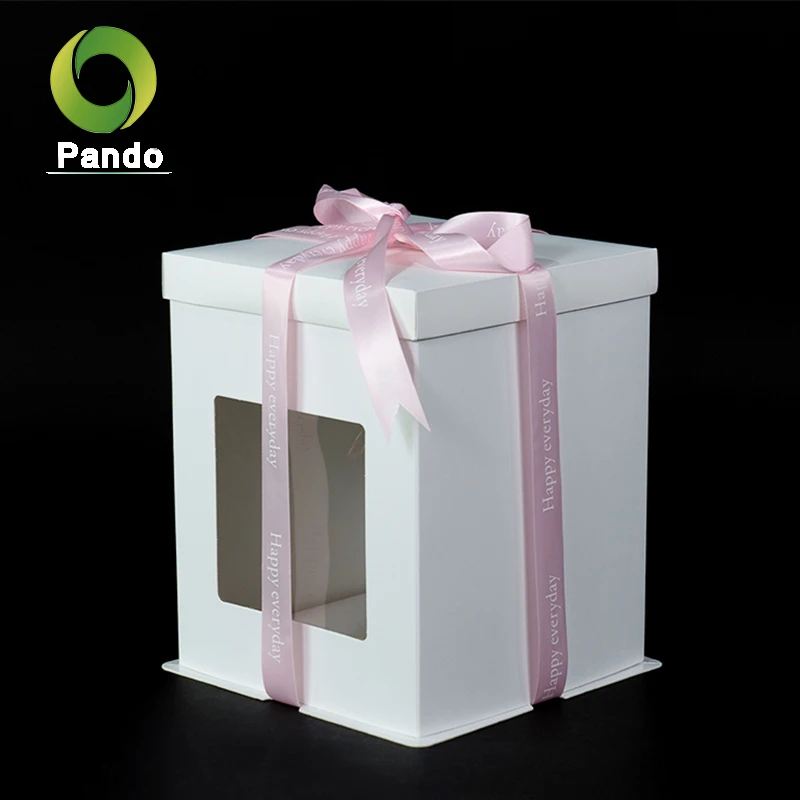Wholesale Square White Food Grade Paper Birthday Large Packaging Window Cake Box For Cake