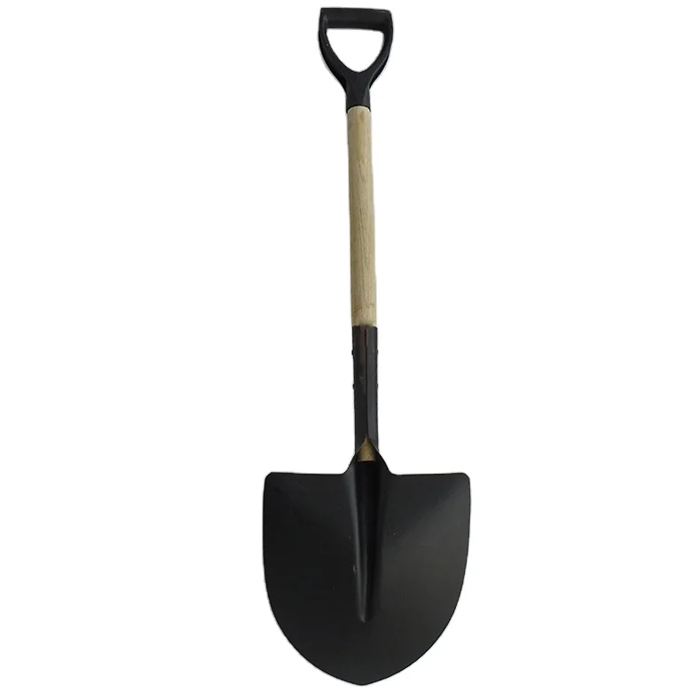 High quality agricultural tools carbon steel round point  shovels and wooden handle spade
