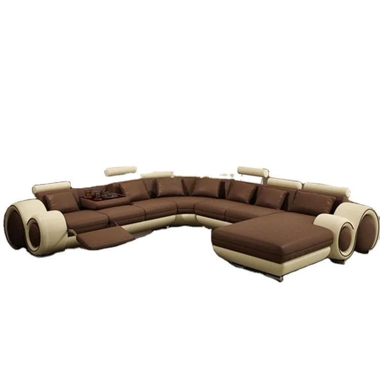 Excellent Quality Genuine Leather Living Room Furniture Corner Sofa Bed