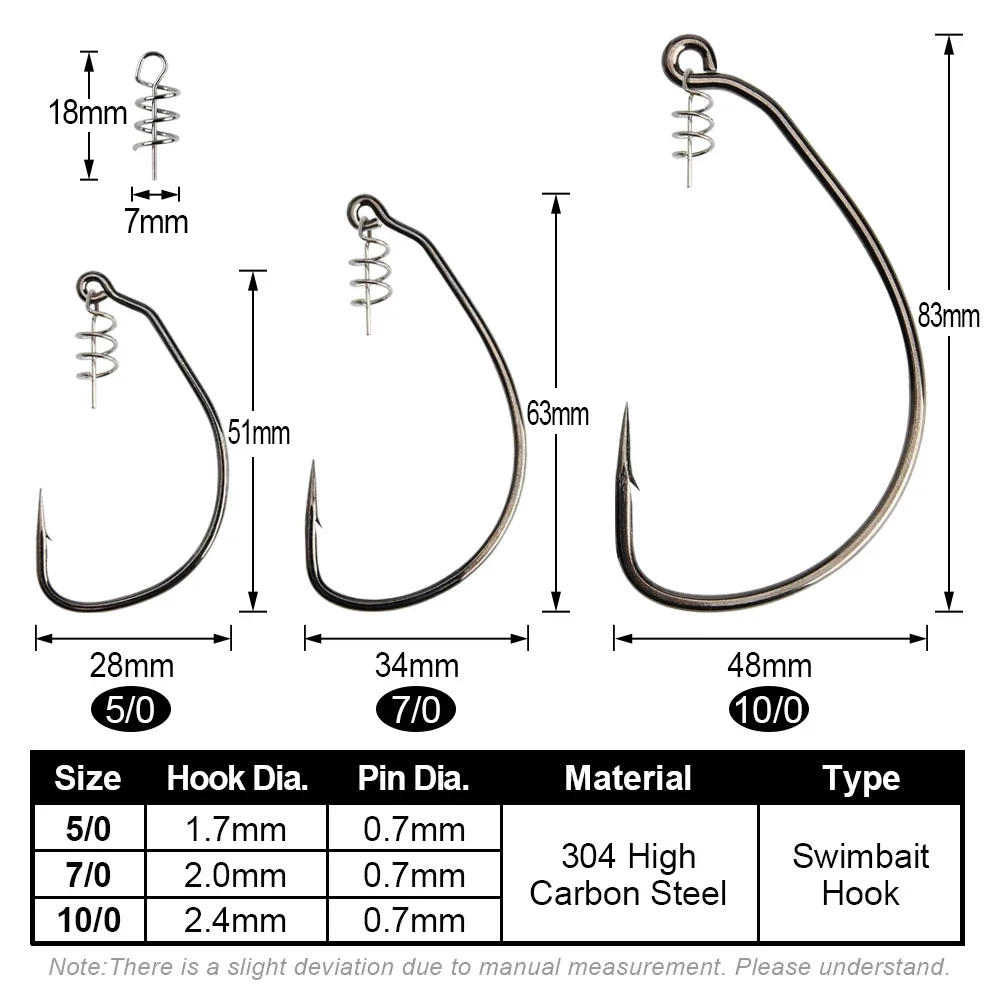 Spinpoler Soft Swimbait Fishing Hooks 5/0 7/0 10/0 3X High Carbon Steel Extra Wide Gap Saltwater Offset Fishhooks Fishing Tackle
