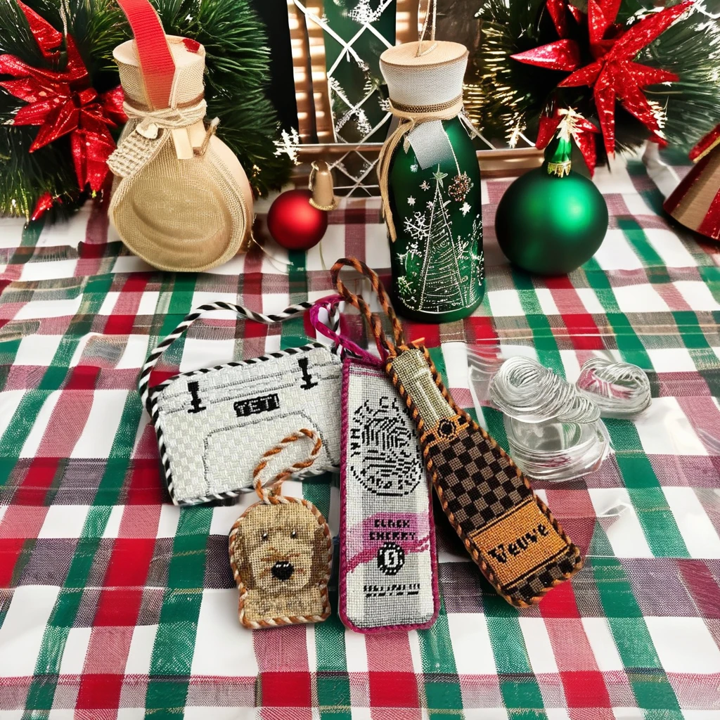 Customized Animal Elephant Dog Wine Bottle Shaped Knitted Velvet Embroidered Small Hanger Christmas Tree Hanger