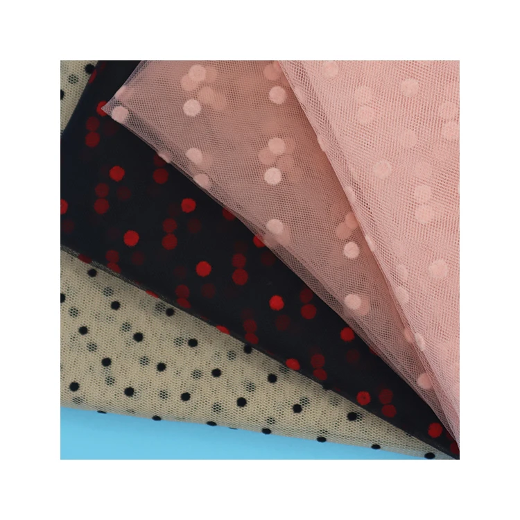 Big Polka Dot Black Pink Red Flocked Mesh Roll Fabric Printing tulle fabric for Tutu Skirt Decoration