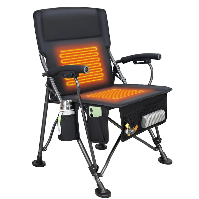 Seat Heating Cordless Winter General Use 3 Levels Heat 4 Pockets Outdoor Activities Sports Heated Camping Chair
