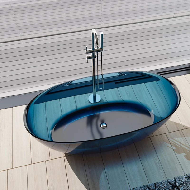 Vanstar Unique Design Lake Blue Transparent Bathtub Resin Freestanding Soaking Independent Bathtub