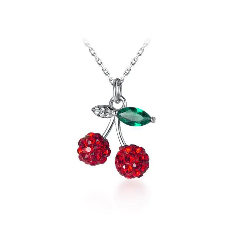 Fashion 925 Pendent Necklaces for Women Red Stone Necklace Cherry Charm