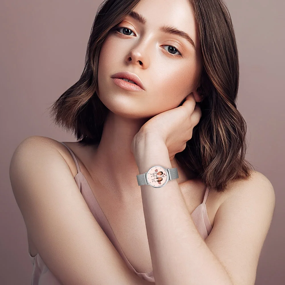 36mmLow Moq Dropshipping Watches Luxury Montre Custom Logo Couple Stick Figure Couples Face Watch For Anniversary Valentine Gift