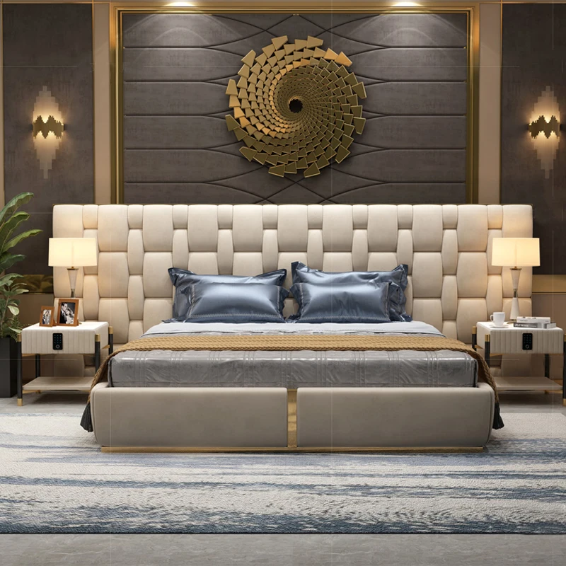 Modern large double king bed frame luxury master bed set bedroom furniture on sale