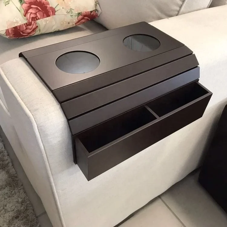 Best Quality Sofa Armrest Tray with 2 Drink Holders Plus 2 Pocket Organizers/Remote Holders