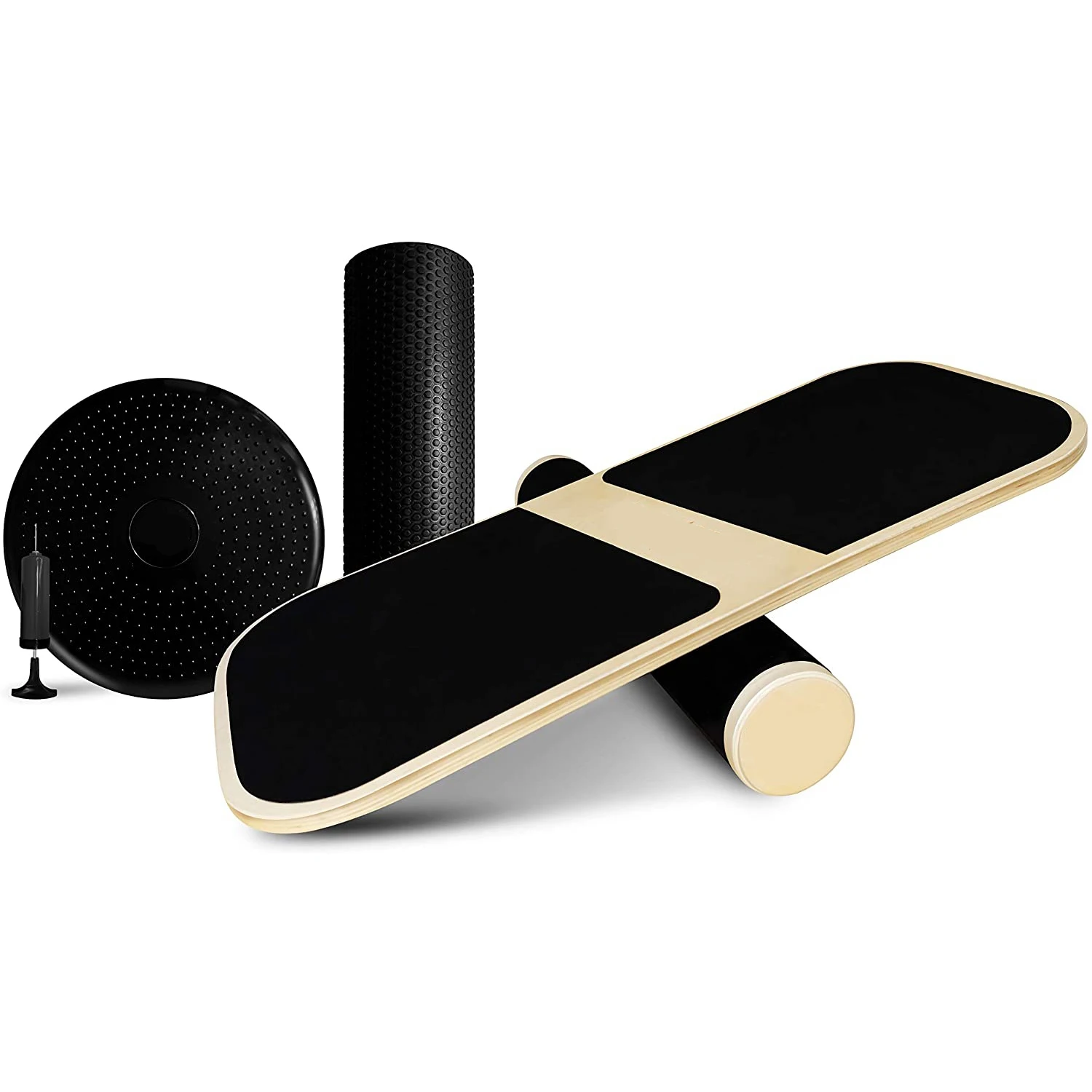 Wooden Balancing Board to Exercise and Build Stability, Wobble Board for Skateboard, Hockey, Snowboard & Surf Training