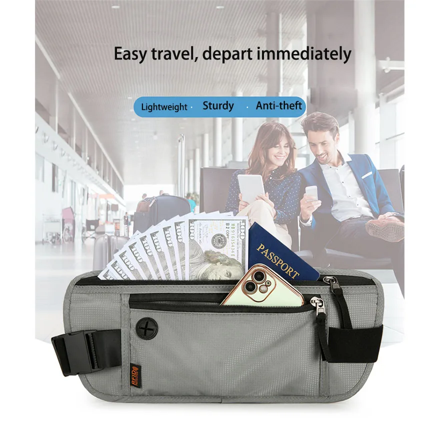 Unisex RFID Blocking Slim Wallet Pouch Travel Money Waist Belt Fanny Pack with Phone and Passport Holder for Men and Women