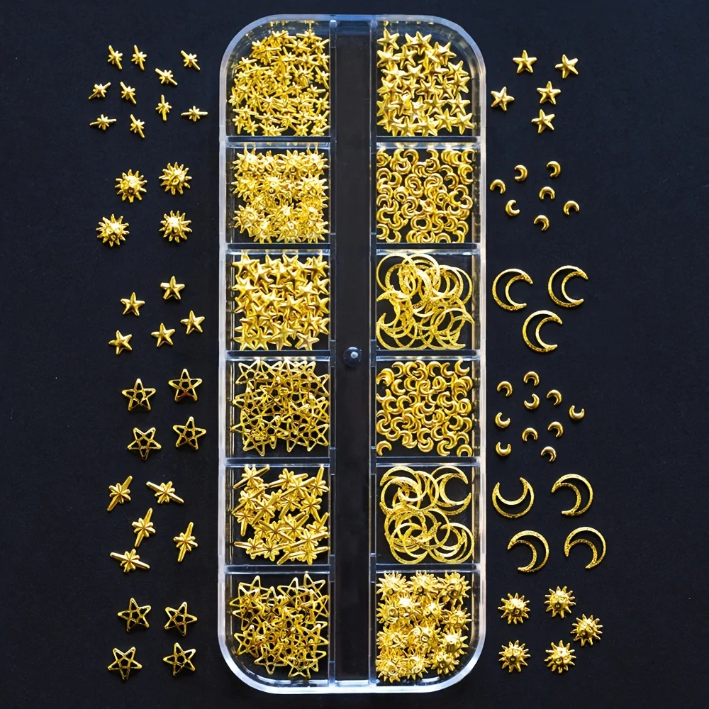 Wholesale New DIY Metal Stars Moon Nail Art Accessories Luxury Fashion Rivet Decorations Stylish Heart Metal Stickers Manicure