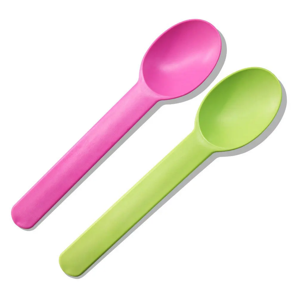Customized 3D Logo Reusable Heavy Duty Disposable Purple Green Dessert Ice Cream Spoon To Eat In