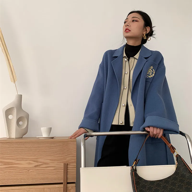 Женское зимнее шерстяное пальто, роскошное пальто из натуральной шерсти, Кашемировое шерстяное пальто с поясом