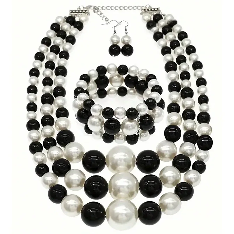 2024  New Retro Simple Pearl Jewelry Sets with Personalized Fashion Design Necklace Bracelet Earring Jewelry Set