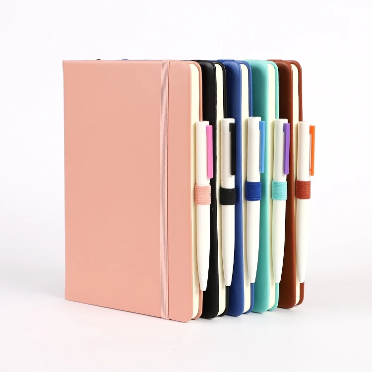 2024 2025 Promotional Sublimation OEM Business Note Book A5 Custom Logo  Pu Leather Hardcover Journal  Notebook With Pen Holder