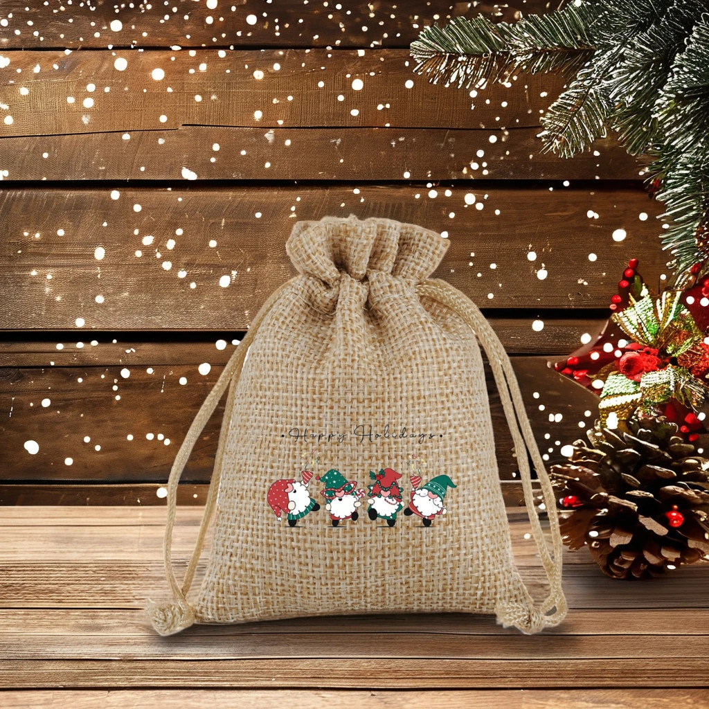 Custom Christmas Small Gift Bag Drawstring Blank DIY Pattern Holiday Party Gift Bag with Snowflake logo