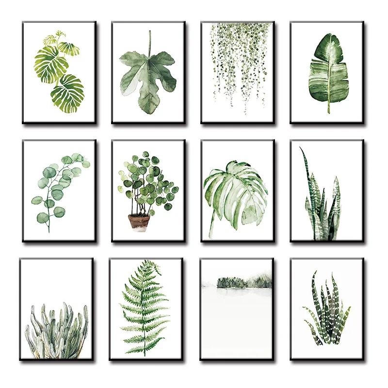 Modern Pastoral Simple Tropical Green Plant Leaf Wall Art Decoration Canvas