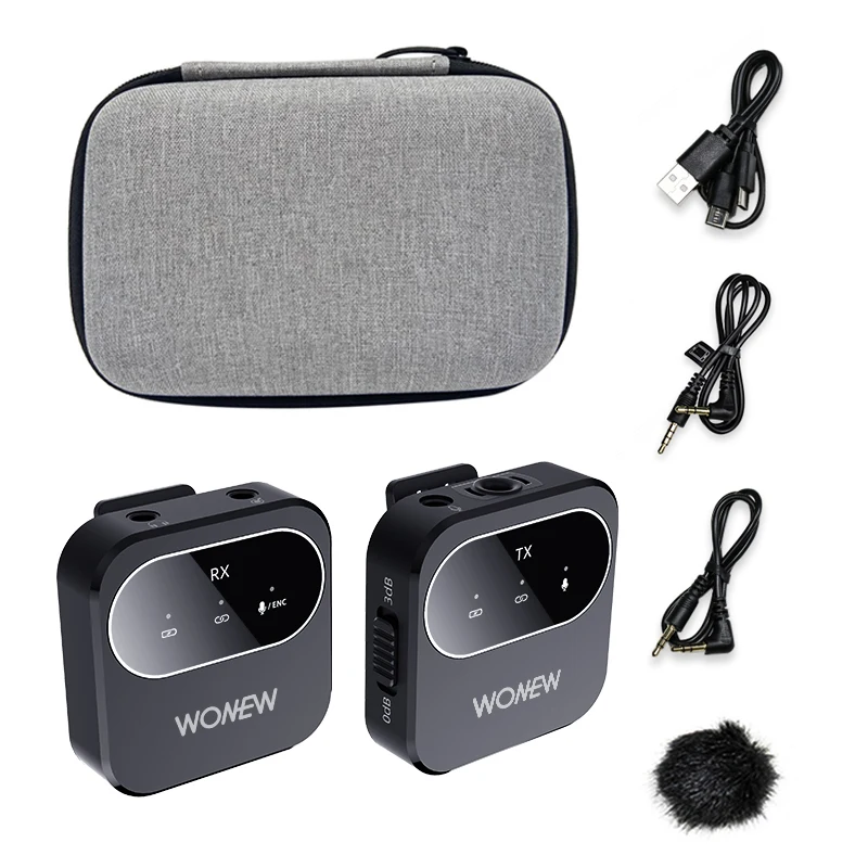 WONEW New Dsp system Noise Reduction Tiny Media Zoom Meeting Wireless Lavalier Microphone Kit with 3.5mm camera phone cable