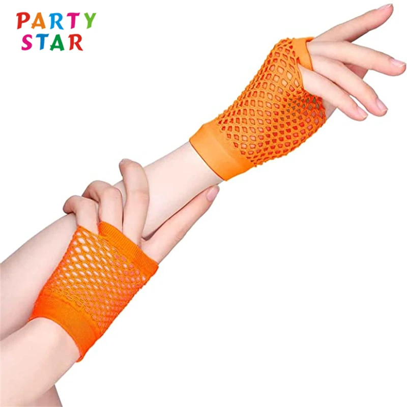 80s Party Supplies Fishnet Gloves Sexy Net Costume Accessories Fingerless Short Gloves For Women