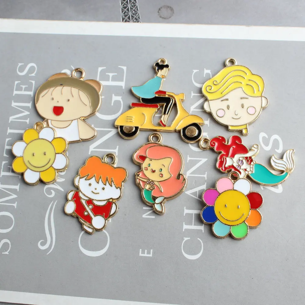 Cute cartoon character Boy girl Mermaid enamel pendant DIY jewelry material accessories wholesale