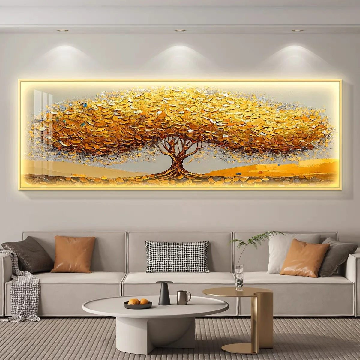 Luxury Minimalist LED Light Money Tree Painting Living Room Sofa Background Wall Decoration Easy Hanging Wall Hanging Painting