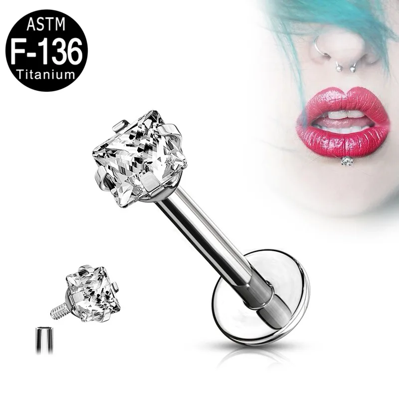 Fine Jewelry 316L Stainless Steel Fashion Earring Round Star Square Heart Triangle CZ Labret Nose Rings Piercing Wholesale