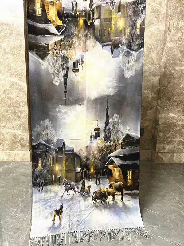 Long size Wholesale Winter neck luxury brand Shawl Scarf With Tassel  double sides print design custom  music festival  pashmina